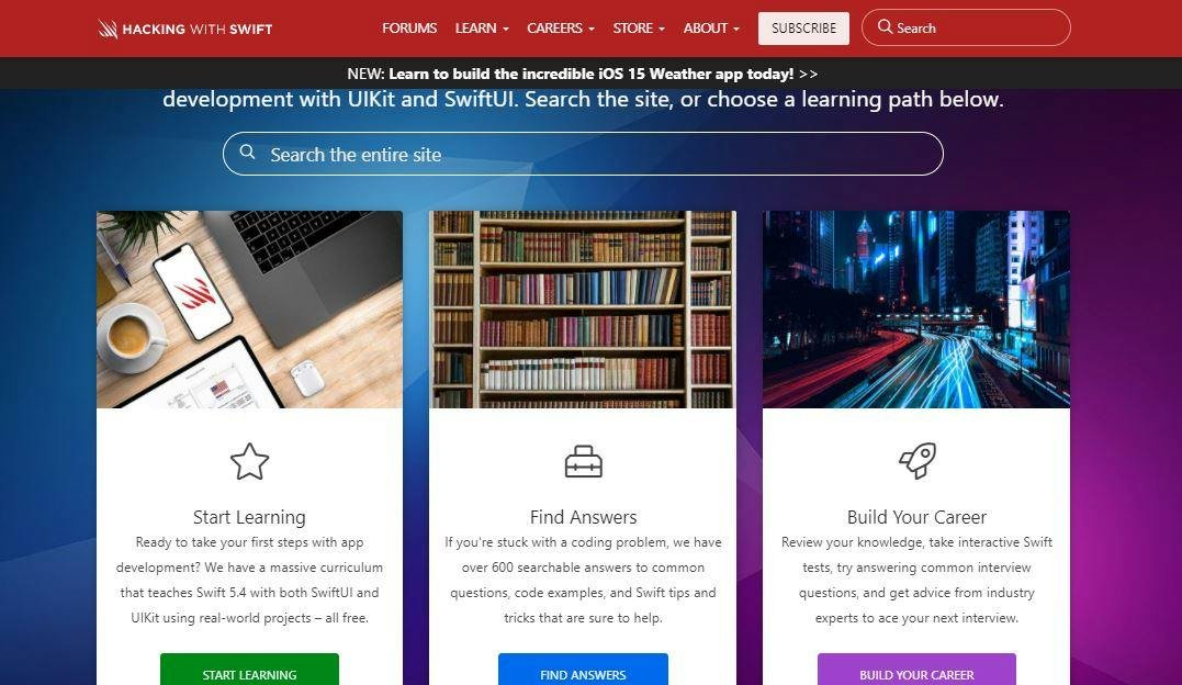 Hacking with Swift — Swift tutorial lesson page
