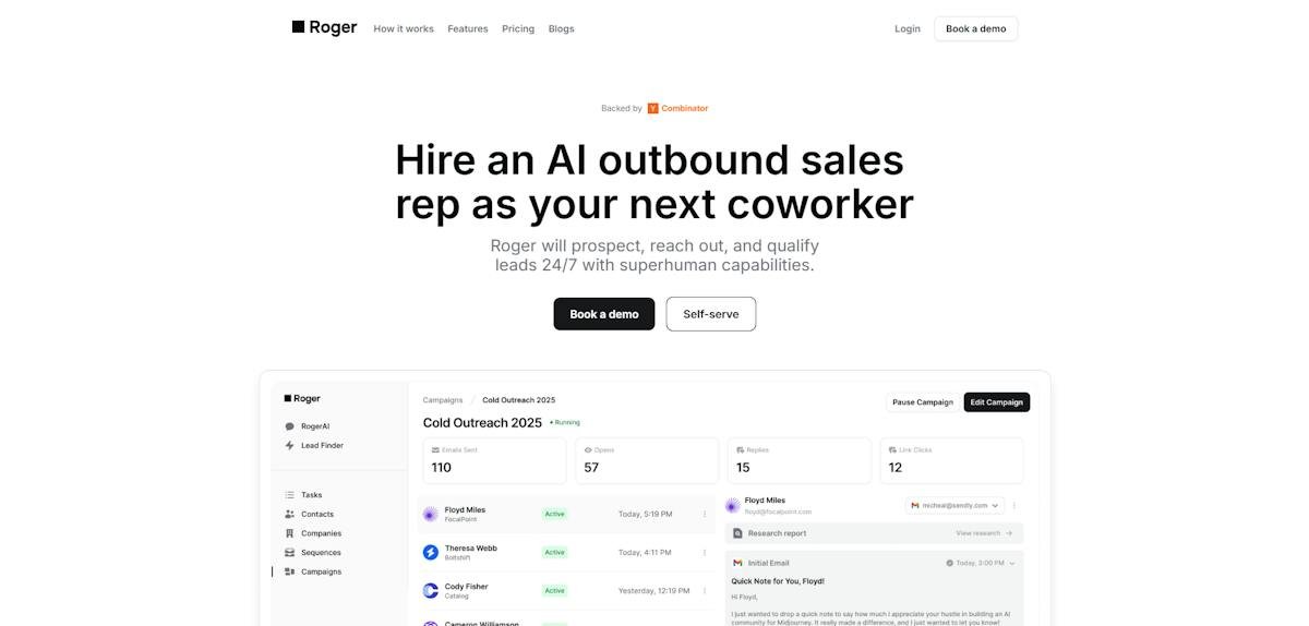 Hire Roger — outbound sales agent dashboard