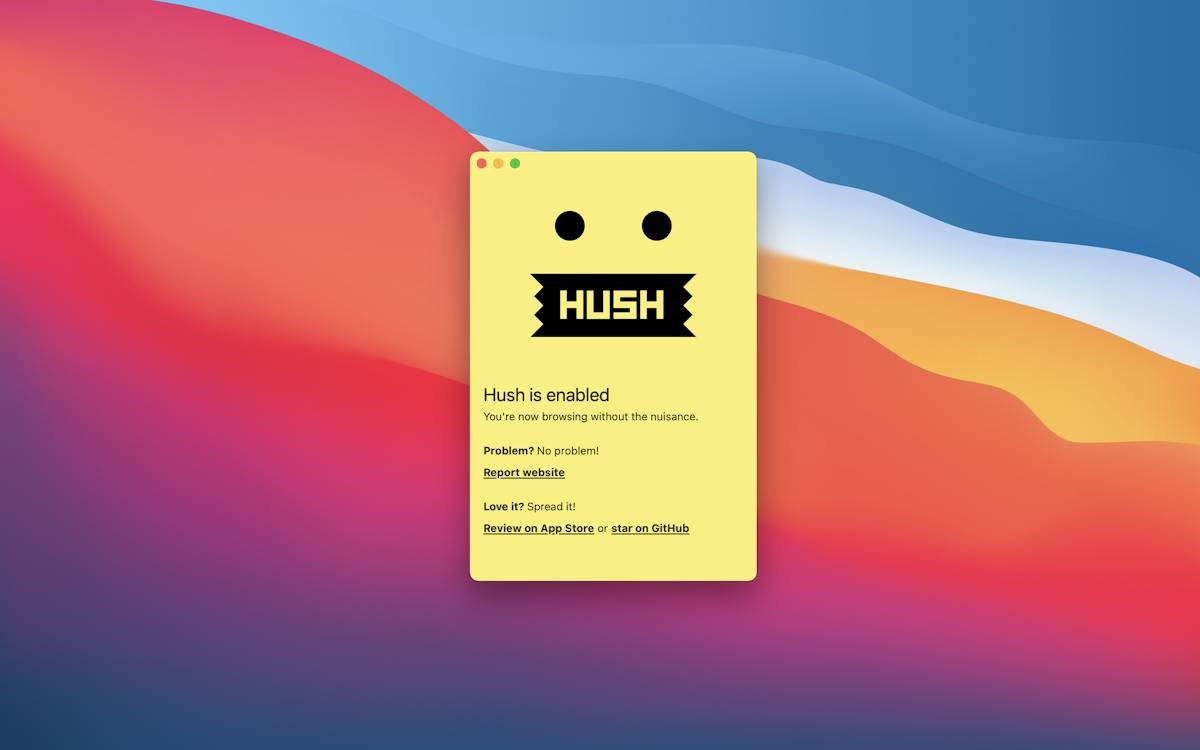 Hush for Safari — cookie nag blocking in Safari