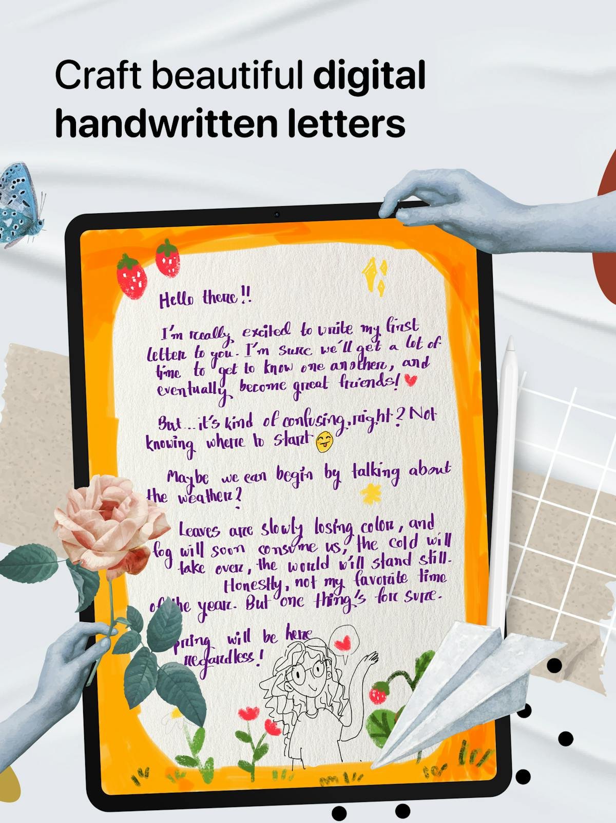 Lettre.app — digital letter being composed with a custom stamp