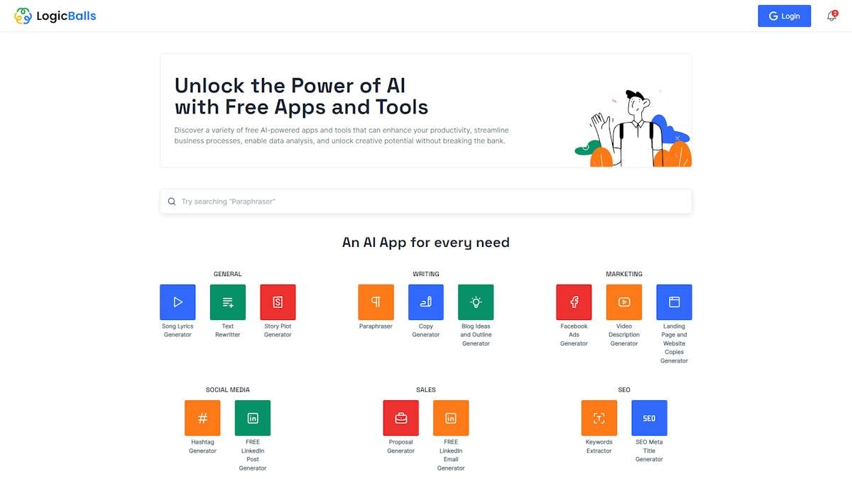 LogicBalls — AI tool library dashboard