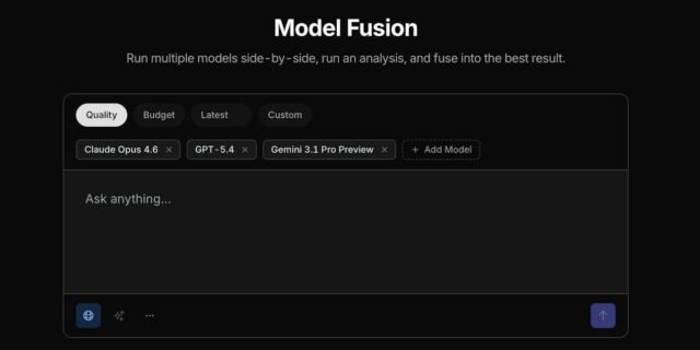 OpenRouter Model Fusion — multi-model response comparison interface