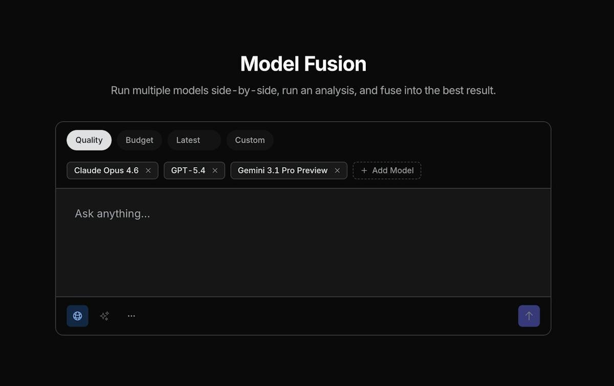 OpenRouter Model Fusion — multi-model response comparison interface