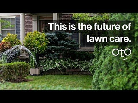 OtO Lawn — smart sprinkler head watering a lawn zone