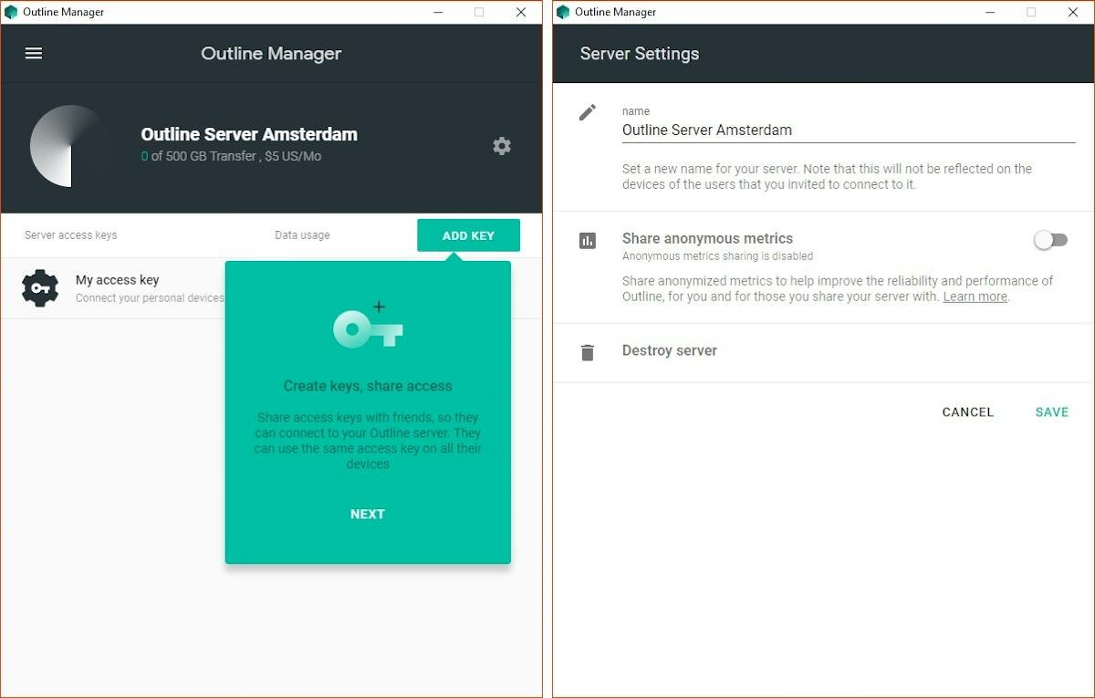 Outline VPN — server management interface