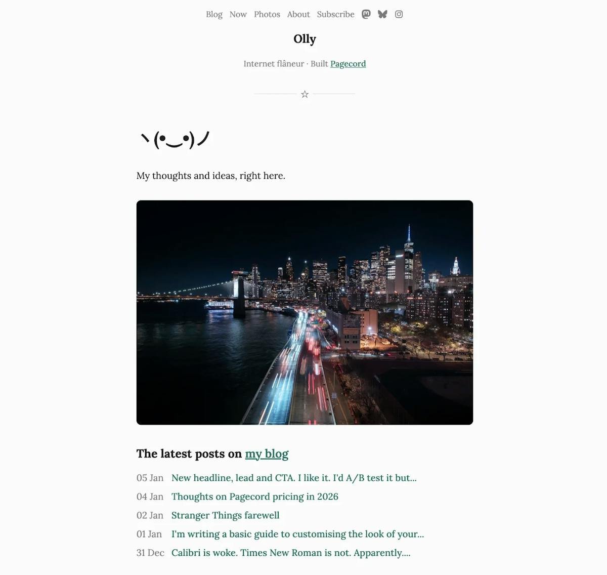 Pagecord — blog homepage and post editor