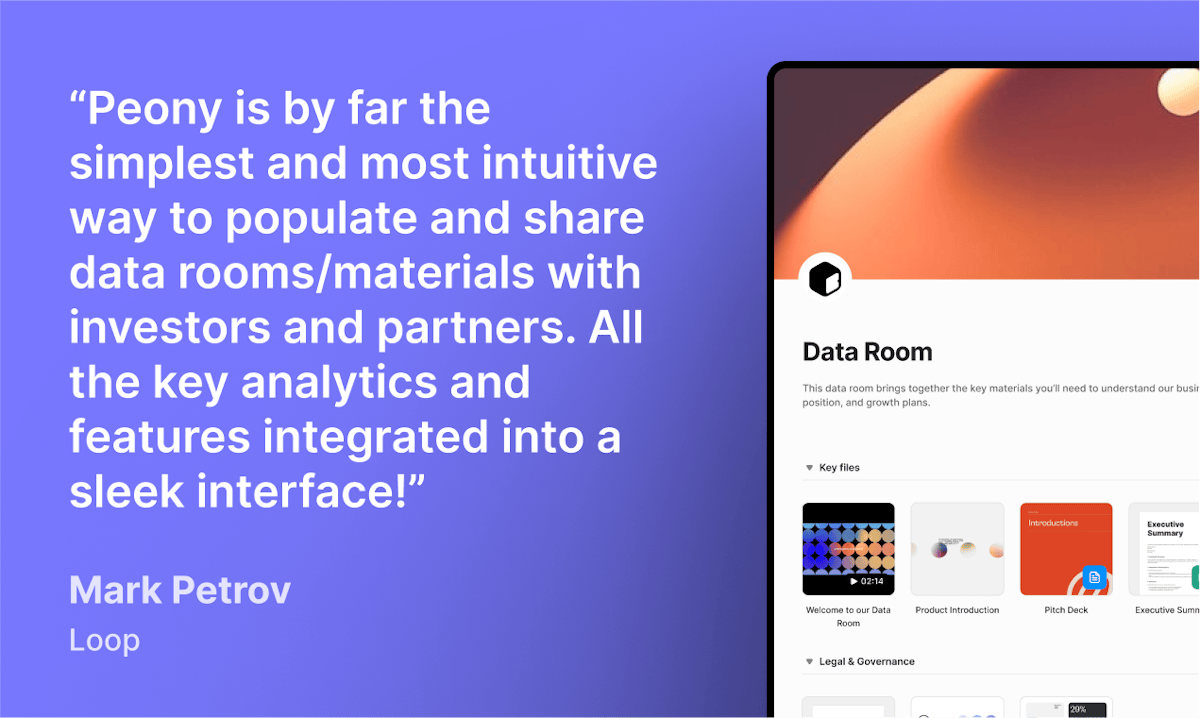 Peony — data room dashboard
