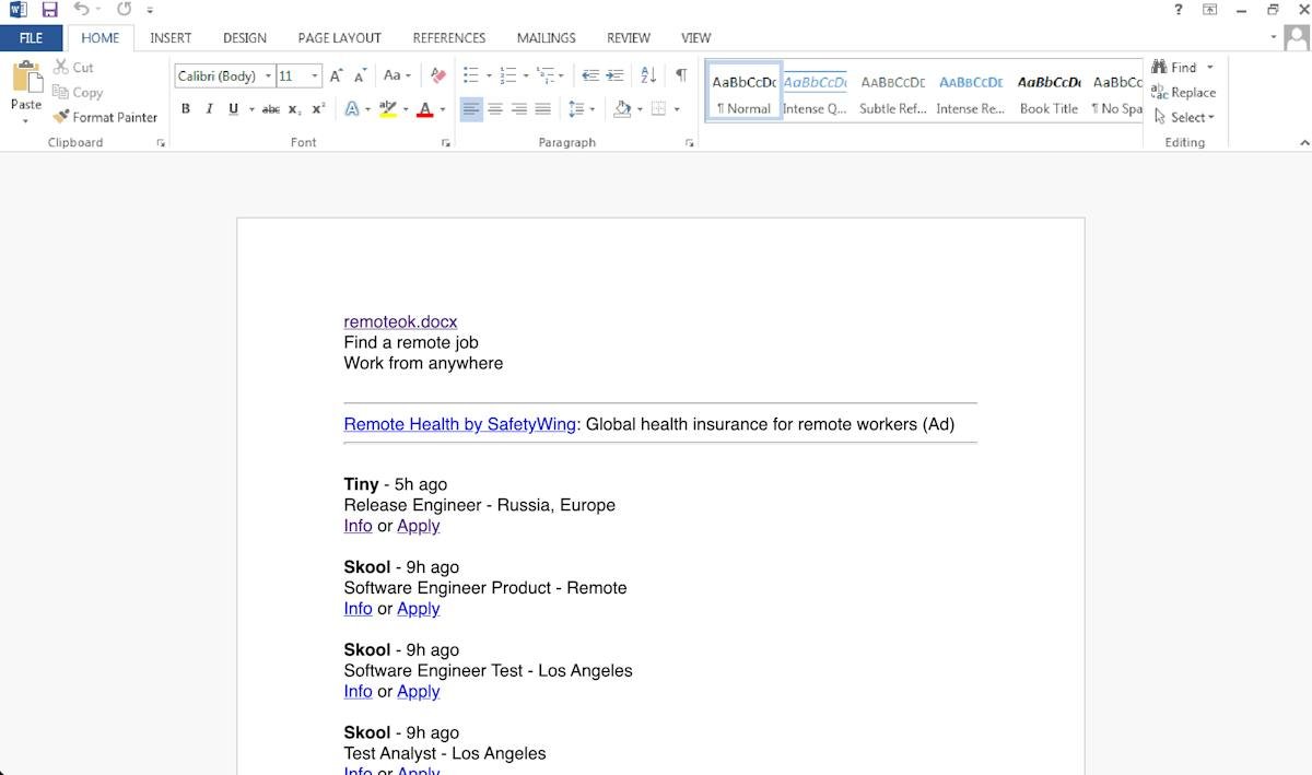 Remote OK — remote job listings view