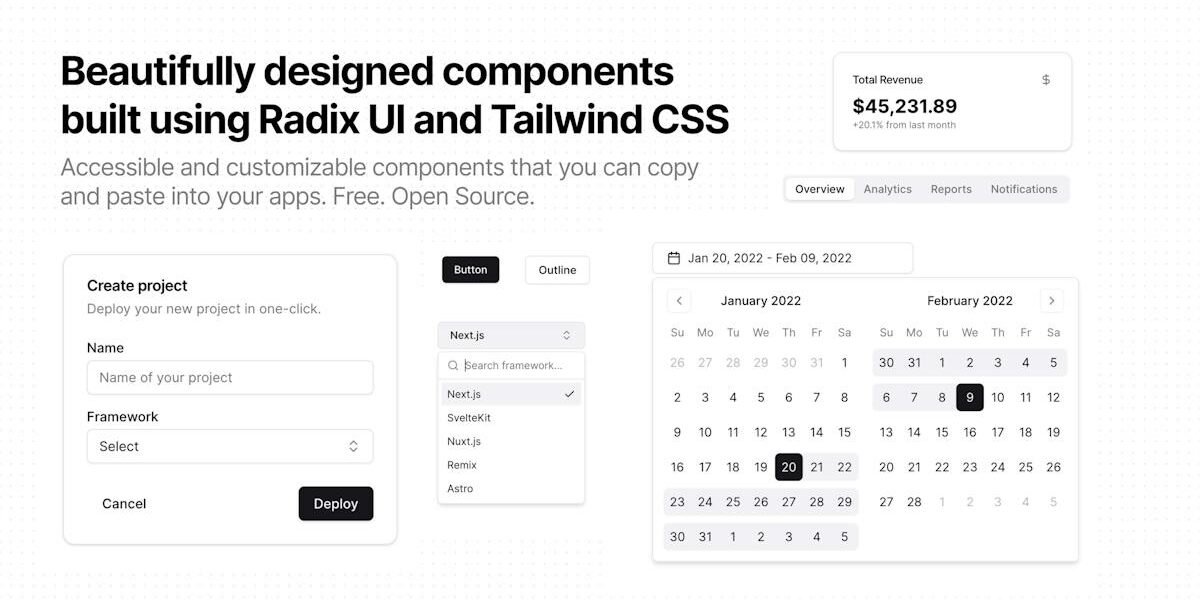shadcn/ui — component library preview