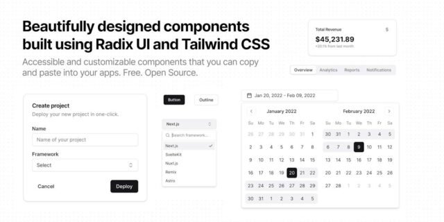 shadcn/ui — component library preview