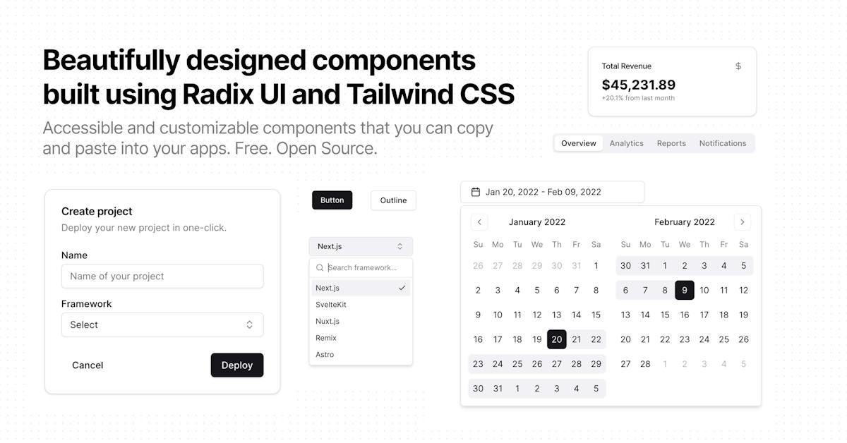 shadcn/ui — component library preview