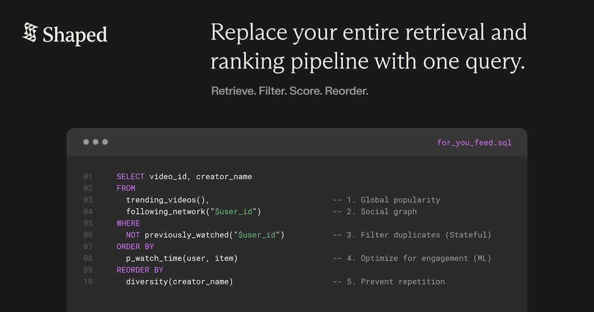 Shaped — real-time retrieval and ranking query