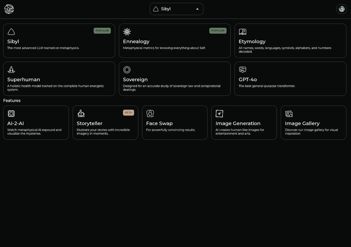 Sibyl AI — chat interface with spiritual guidance visualization