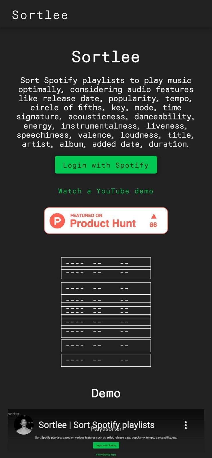 Sortlee — Spotify playlist sorting dashboard