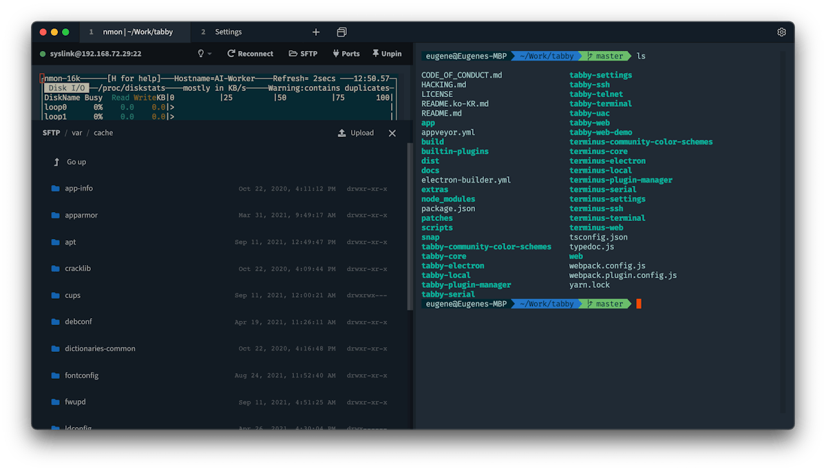 Tabby — cross-platform terminal with split panes