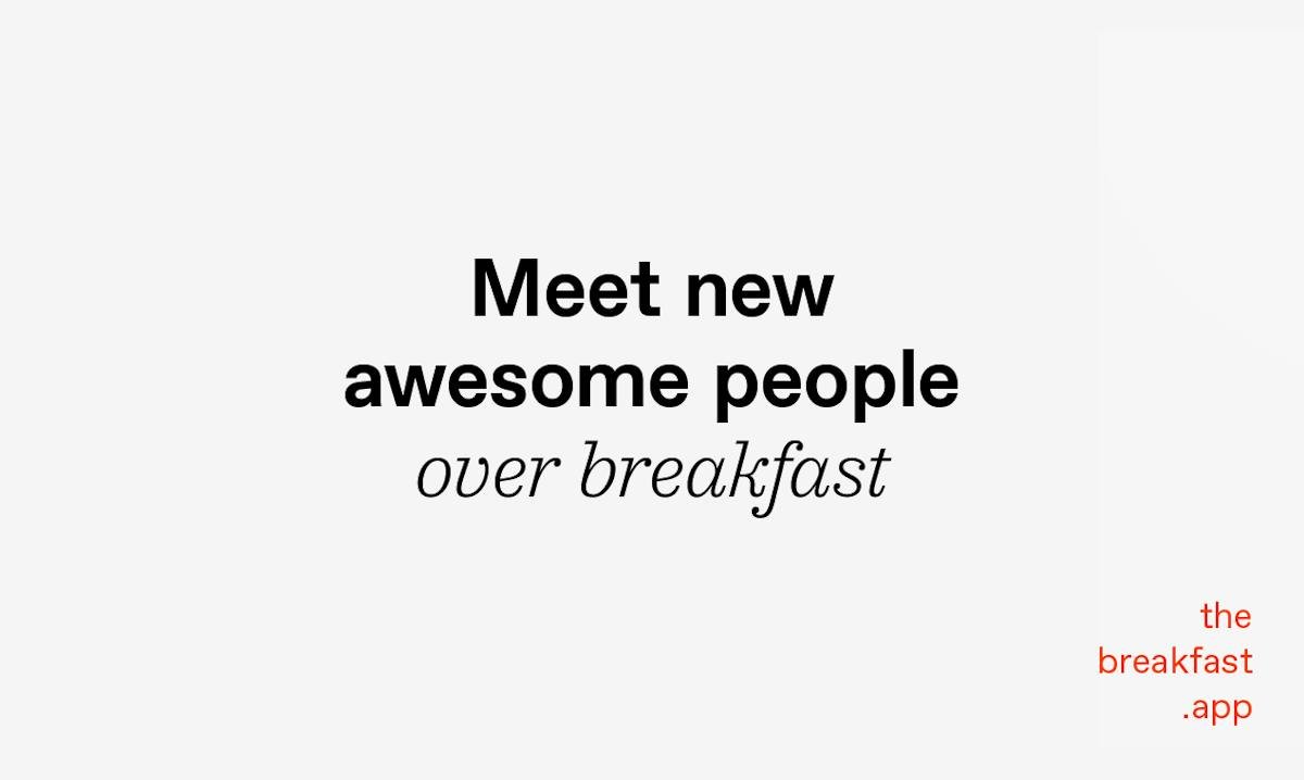 The Breakfast — app screen showing an upcoming breakfast meetup