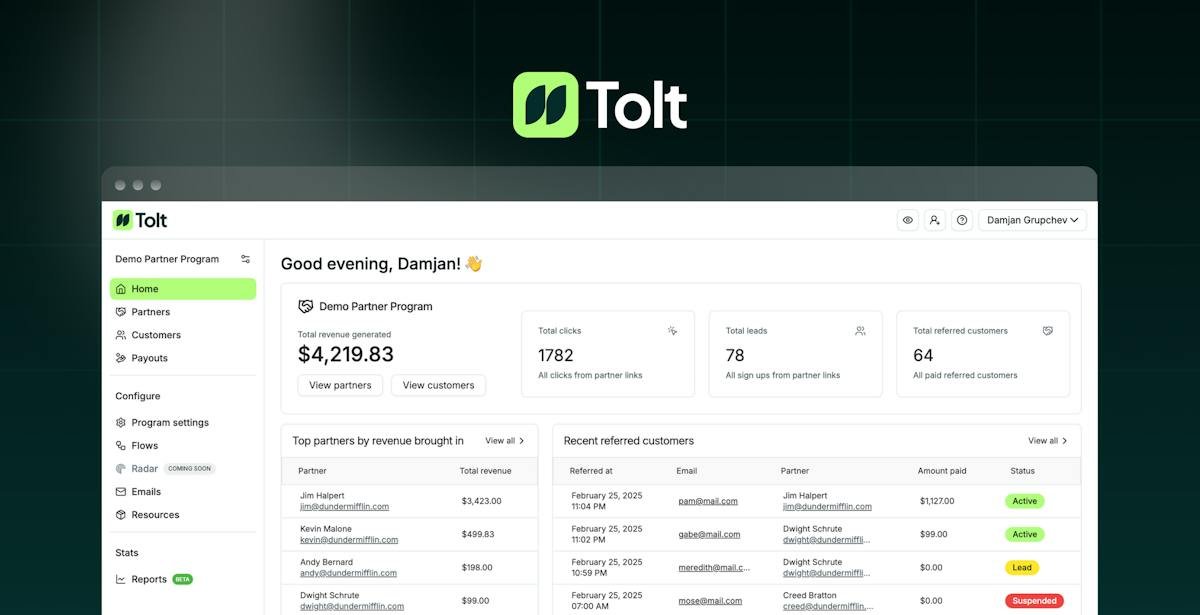 Tolt — affiliate program management dashboard