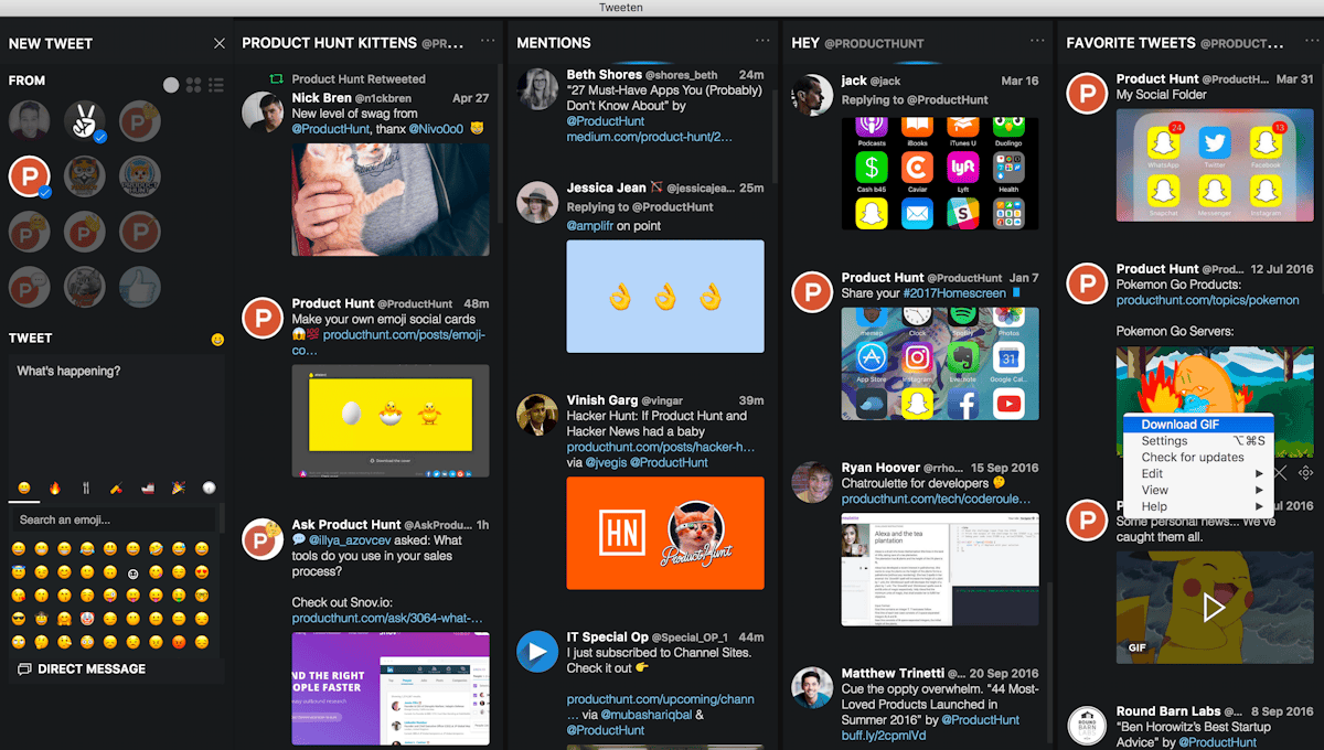 Tweeten — column-based desktop client view