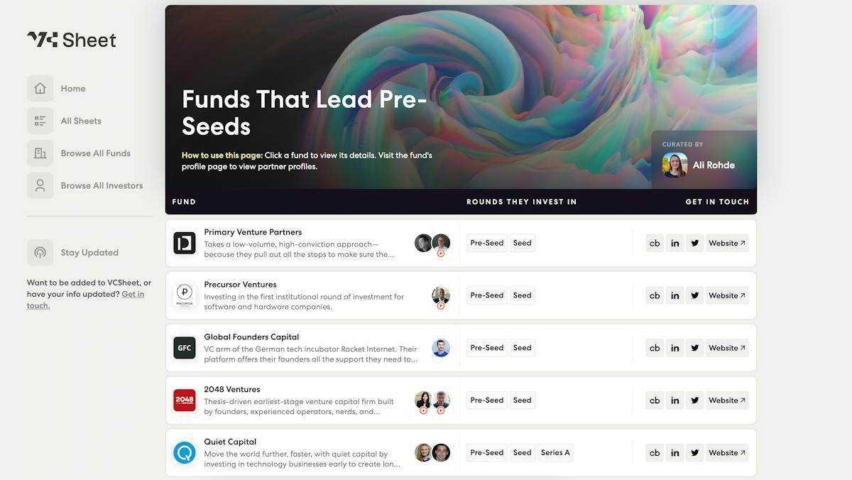 VC Sheet — investor database search