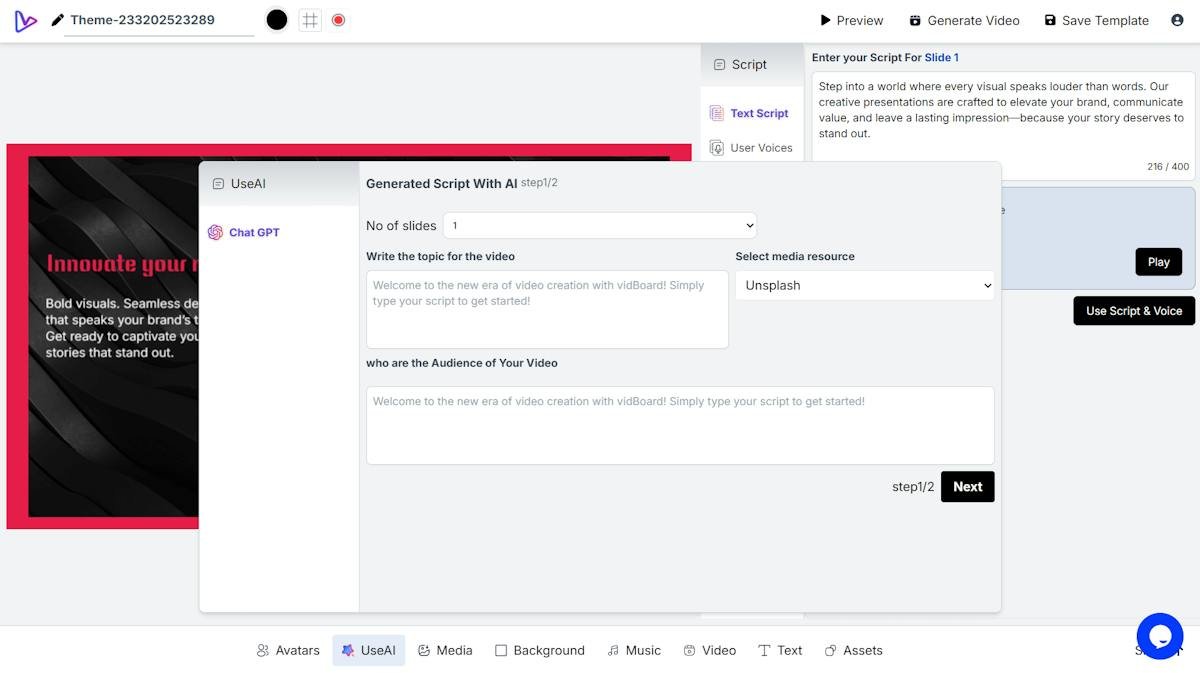 vidBoard — AI avatar video creation workflow